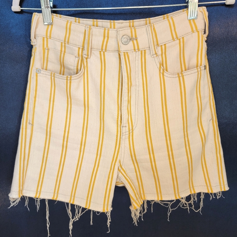 Anthro Pilcro High Rise Denim Slim Striped Cutoff Jean Shorts Small Size 25
